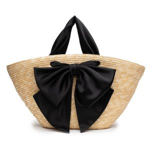 NWT EUGENIA KIM CARLOTTA STRAW TOTE BAG WITH BLACK BOW